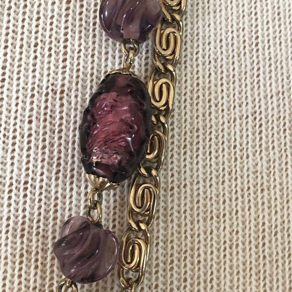 Vintage Cora Gold Tone Necklace with Purple Beads - Picture 3 of 5